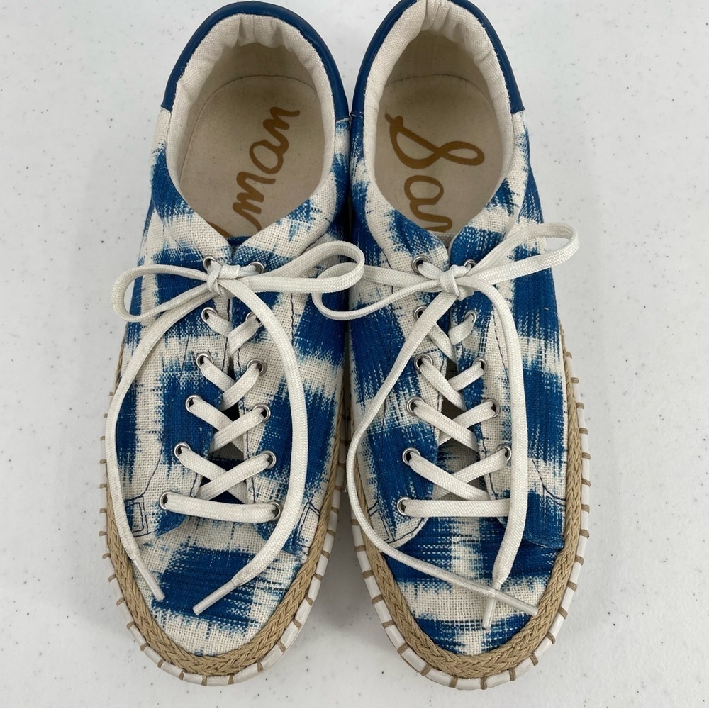 Sam Edelman Kavi Tie Dyed Espadrille Blue Cream Jute Twine Low Rise Sneakers